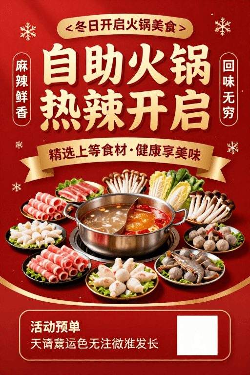 节庆氛围素材：冬日盛宴：自助火锅热辣开启，尽享美味