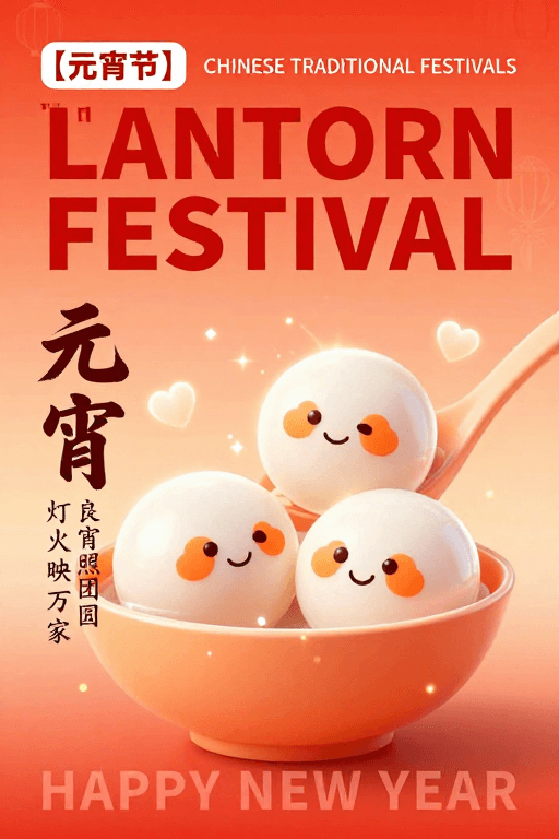 元宵节素材：元宵佳节插画海报：温暖团圆氛围