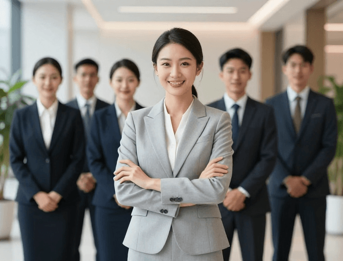 现代办公室素材：专业商务团队携手共进，展现企业凝聚力与风采