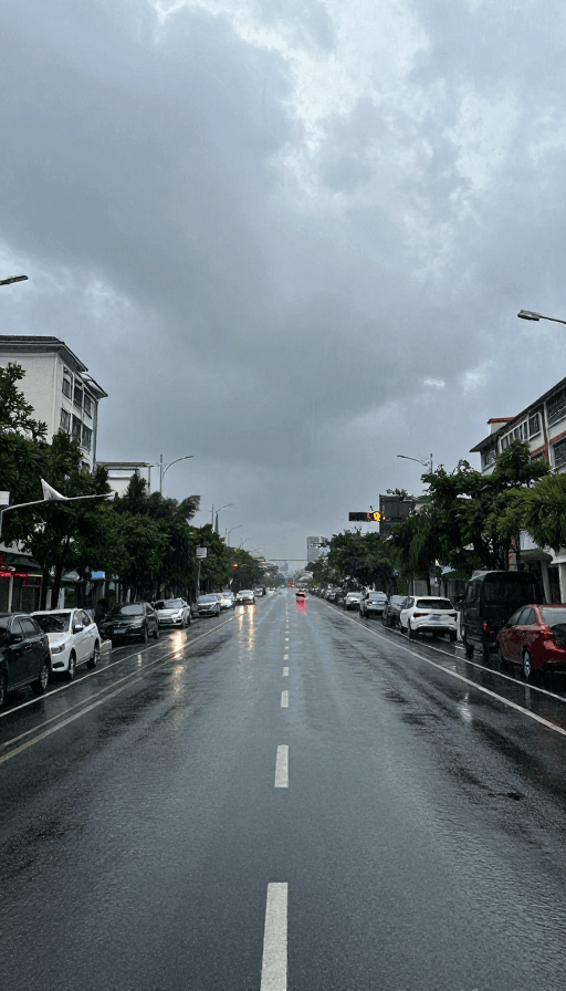 自然现象素材：暴雨中的城市街景：写实摄影风