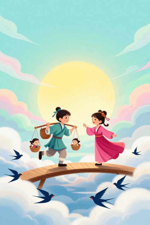 梦幻色彩素材：东方童趣：古风孩童云海奇遇记