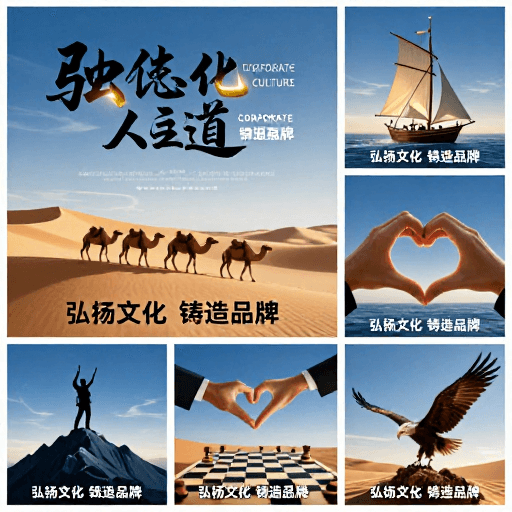 海报设计素材：蓝金质感企业文化海报系列：彰显品牌精神与视觉张力