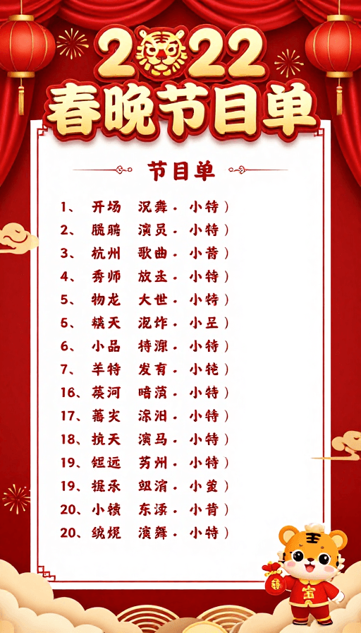 文化元素素材：2022春节中国风晚会节目单海报设计