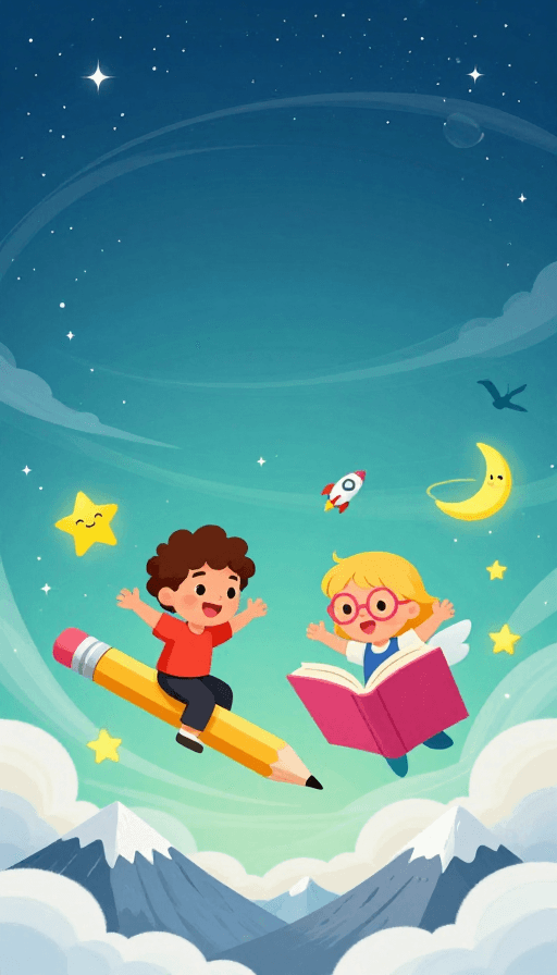 卡通设计素材：梦幻星空童趣冒险：绘本式插画背景