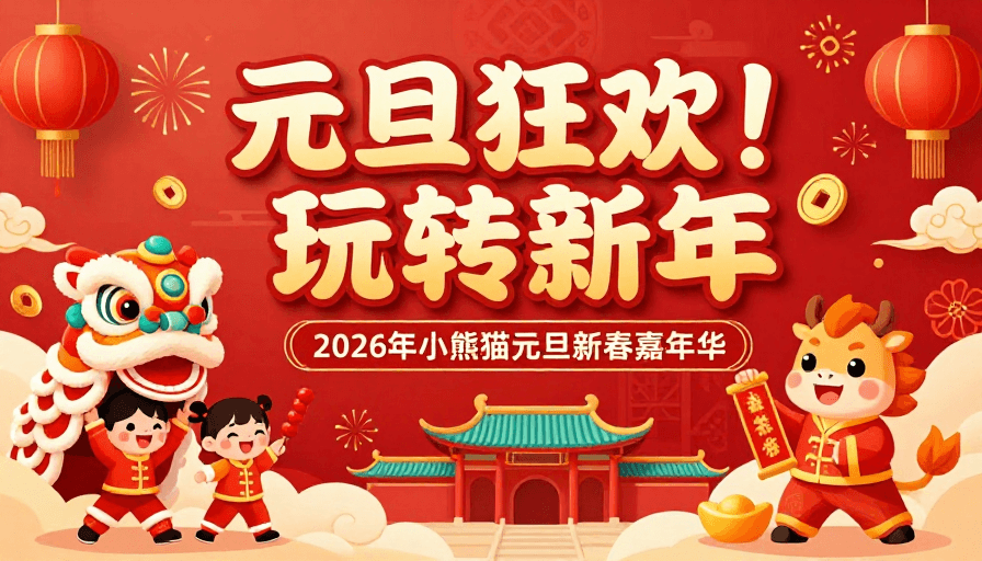 节日庆典素材：红金喜庆中国风新年狂欢海报
