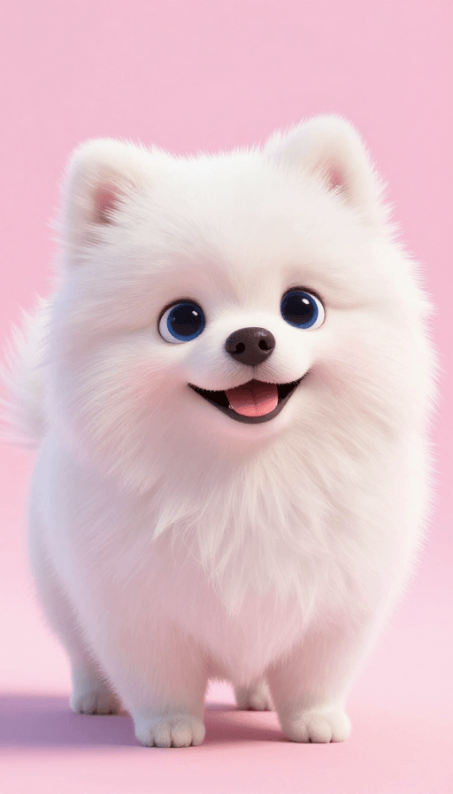 皮克斯动画素材：皮克斯风格萌态白博美幼犬特写