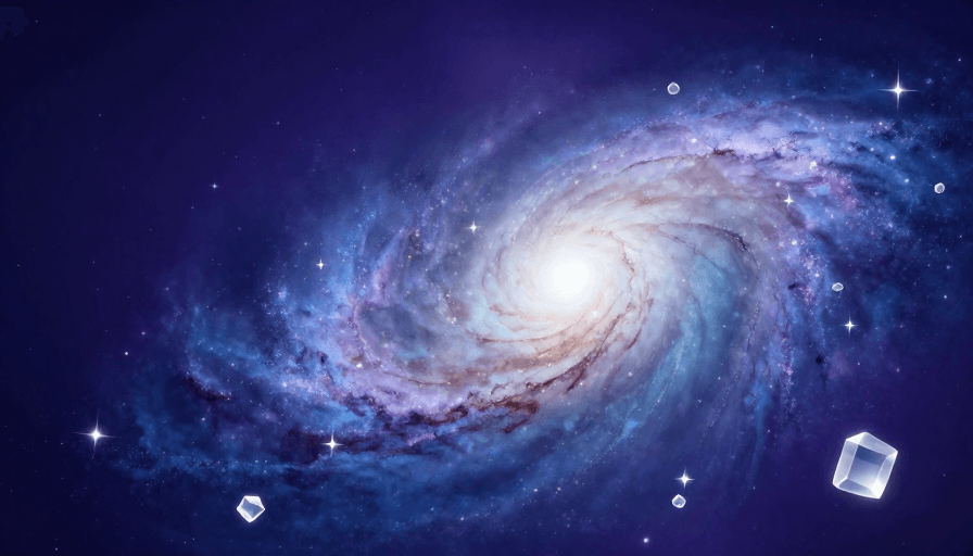宇宙背景素材：深邃蓝紫宇宙，梦幻螺旋星系与星尘