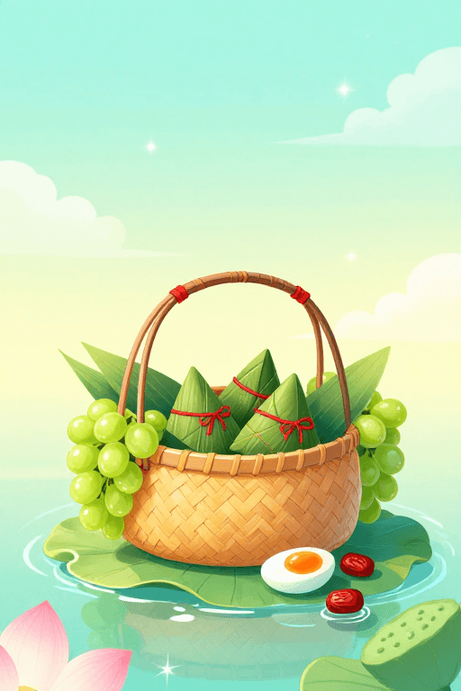 清新插画素材：端午清梦·青绿粽韵