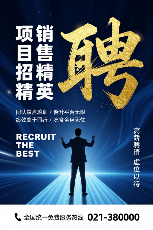 高端招聘素材：高端科技风招聘海报：寻访销售精英，虚位以待