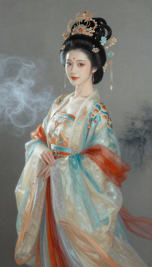光影效果素材：古风佳人：烟雾缭绕中的绝世容颜