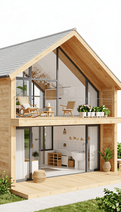 无障碍设计素材：宁静原木风养老住宅全景·超写实3D渲染