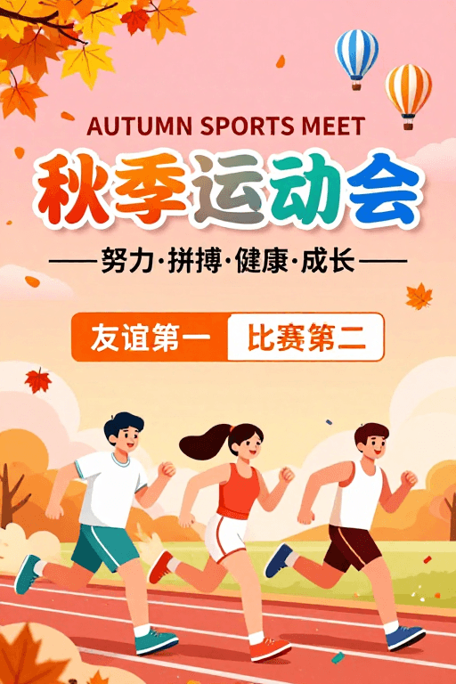秋季运动会素材：清新活力秋季运动会插画海报