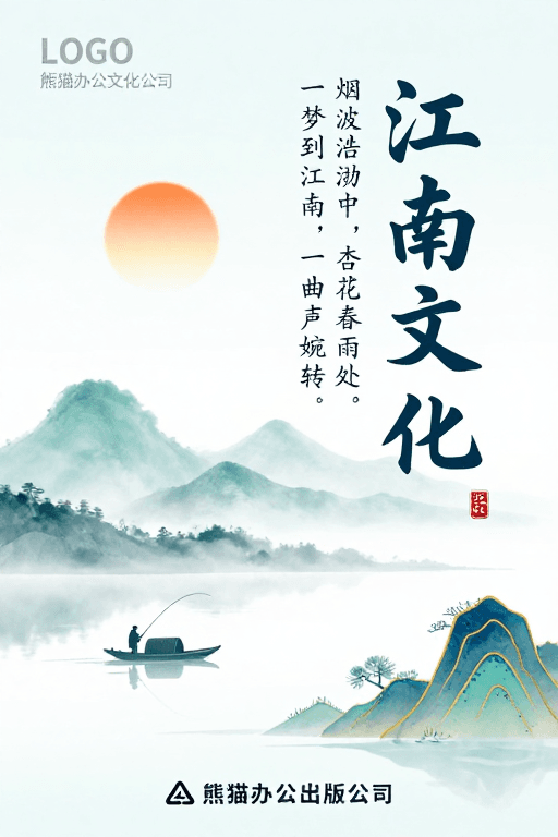 传统书法素材：淡雅水墨风江南文化意境海报
