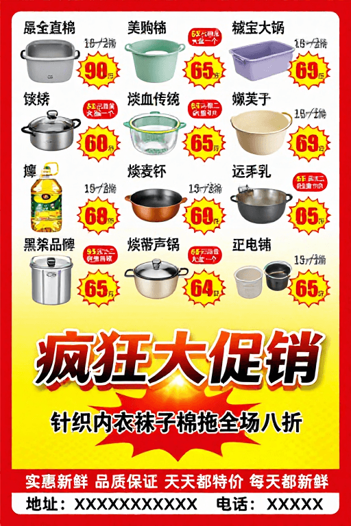 商品展示素材：活力红黄配色超市狂促海报