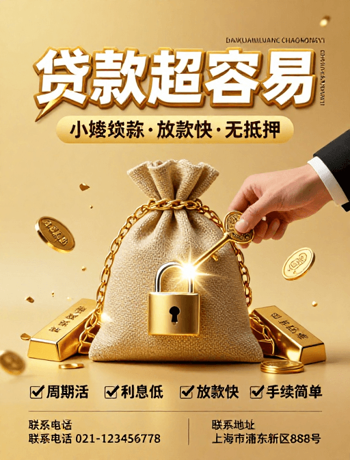 财富象征素材：金色财富·快速放款金融服务