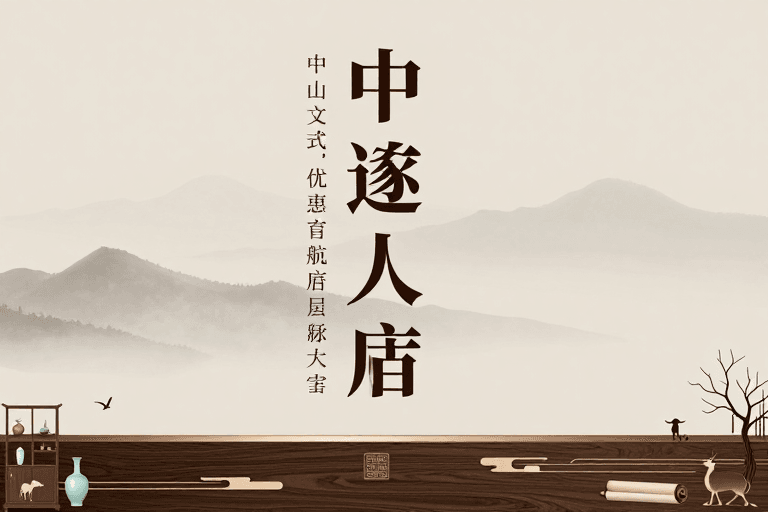 棕褐色系素材：新中式高端地产海报：水墨意境与现代奢华交融