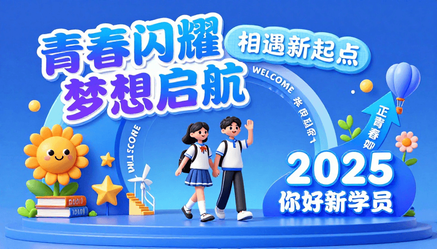 2025迎新素材：青春闪耀：2025校园迎新3D艺术海报