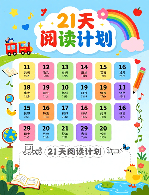 彩虹配色素材：童趣盎然：21天阅读打卡计划海报