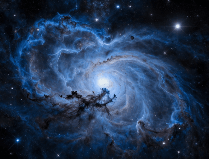 高清实景素材：深邃冷蓝光晕宇宙星空摄影，呈现高清细节与科学美感
