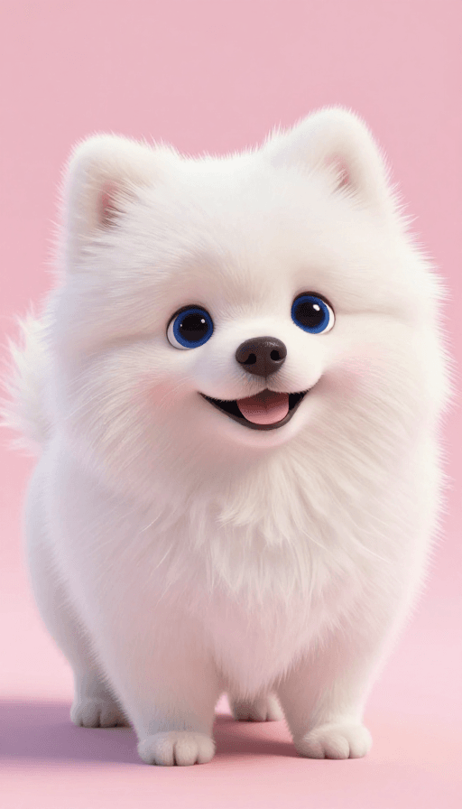 超高清渲染素材：皮克斯风白色博美幼犬萌态3D渲染图