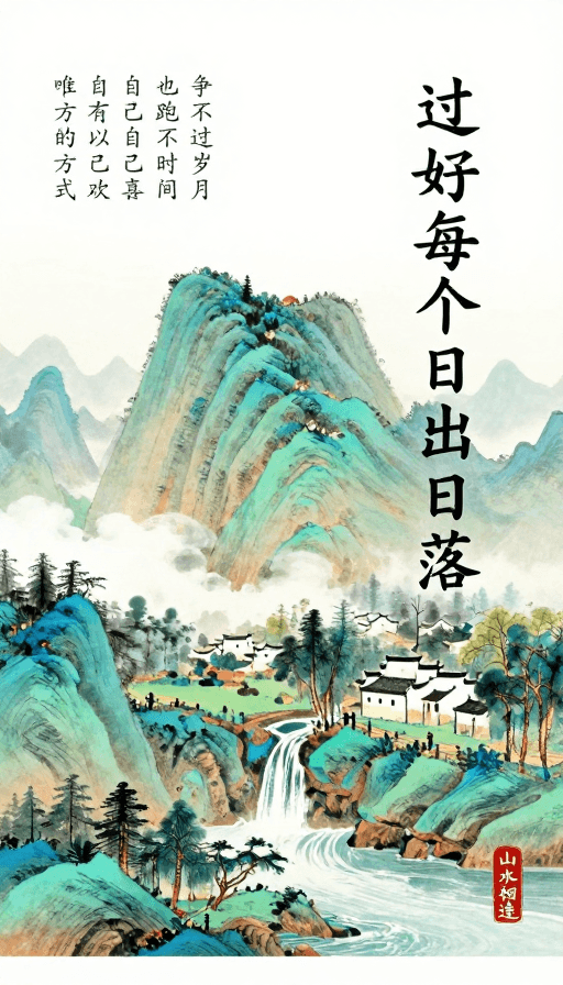 中国风设计素材：青绿山水间的时光哲学：过好每个日出日落