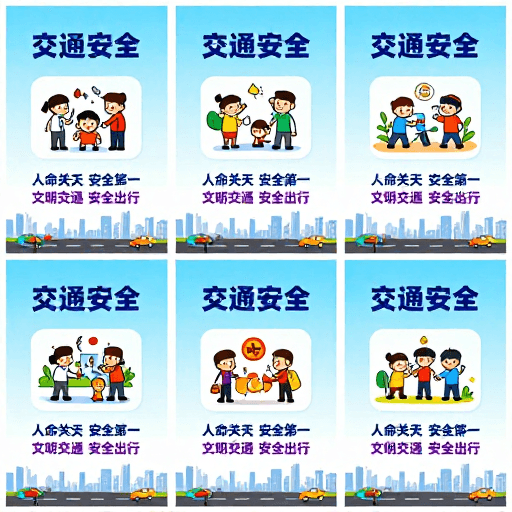 交通安全素材：清新插画风交通安全宣传海报系列