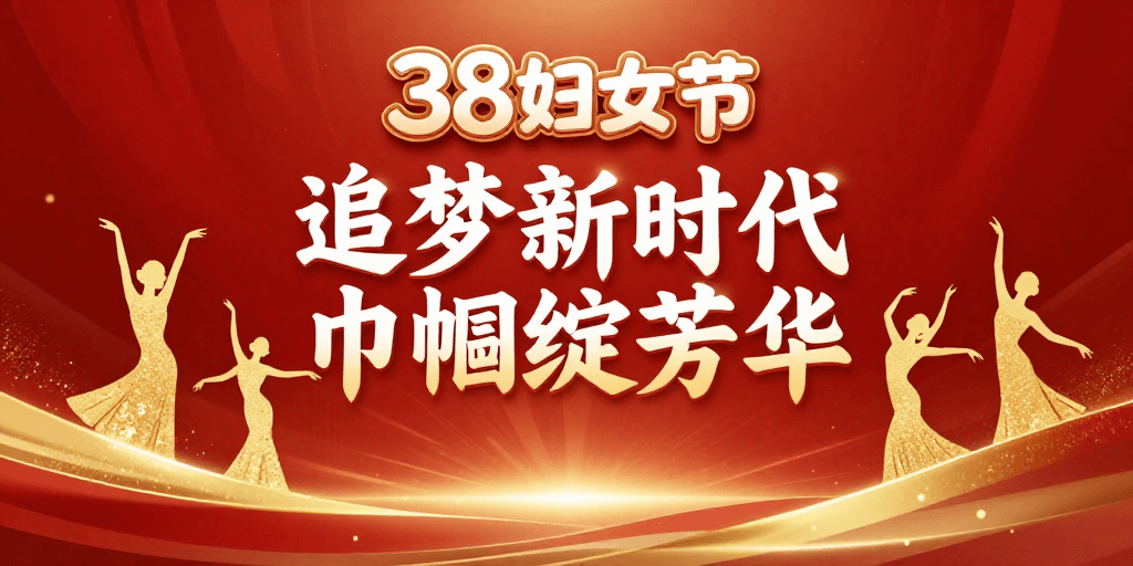 现代中国风素材：红金交织的38妇女节庆典海报：巾帼力量绽放新时代