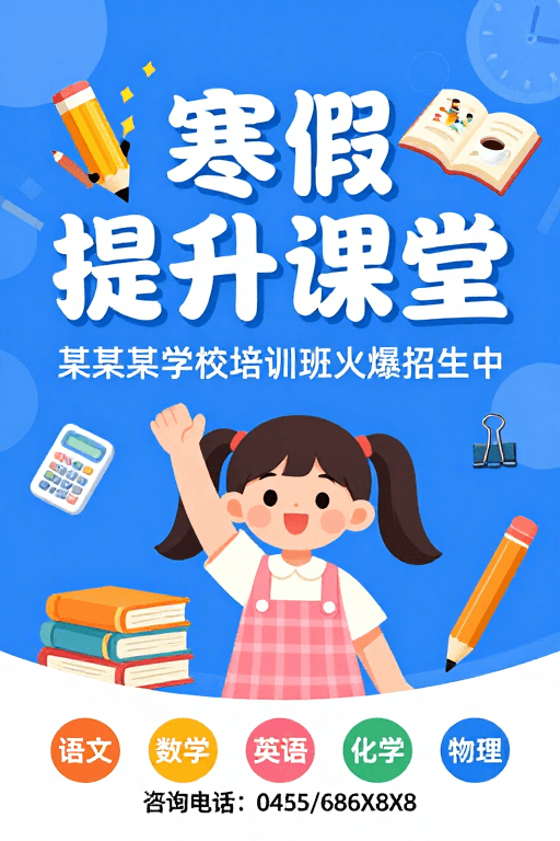 蓝色主题素材：寒假提升课堂：蓝色童趣设计吸引学子报名
