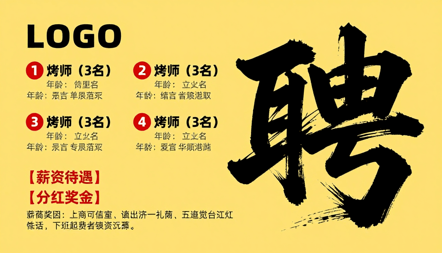 视觉引导素材：餐饮招聘海报：书法设计凸显现代传统融合风格