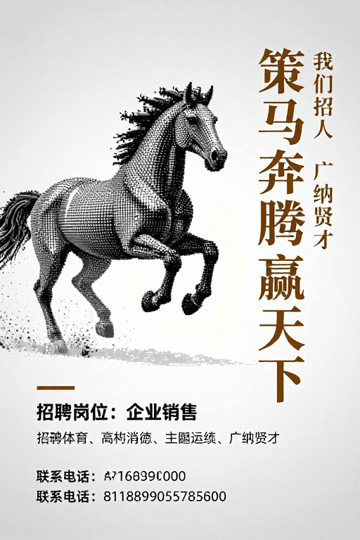 视觉留白素材：极简像素骏马 高级感招聘海报设计