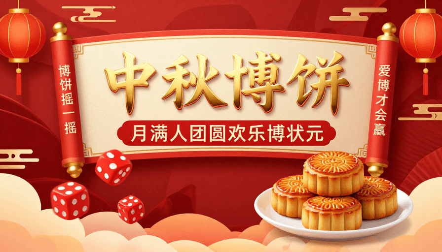红色喜庆素材：中秋欢乐博庆·红色传统风节日海报