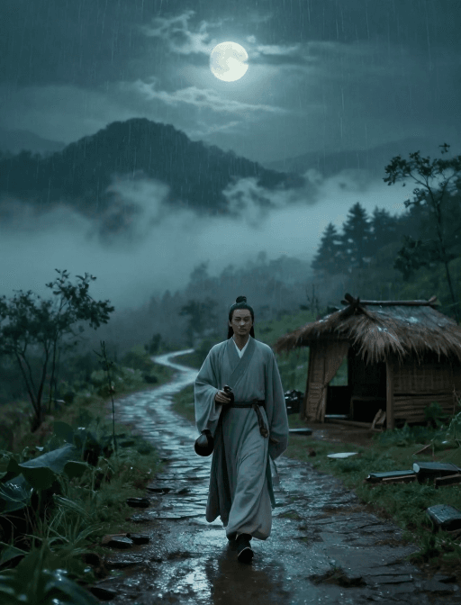 电影质感素材：雨夜踏月：古装诗人的冷色调电影质感