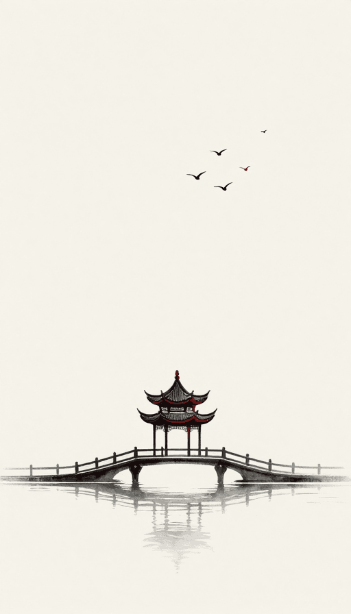 古典园林素材：红桥飞翼：极简中国风园林意境