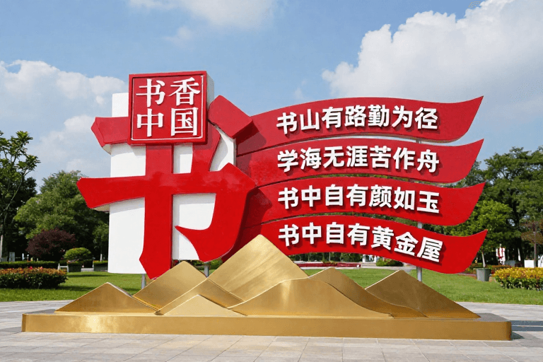 书香文化素材：红色巨‘书’字装置彰显书香中国精神
