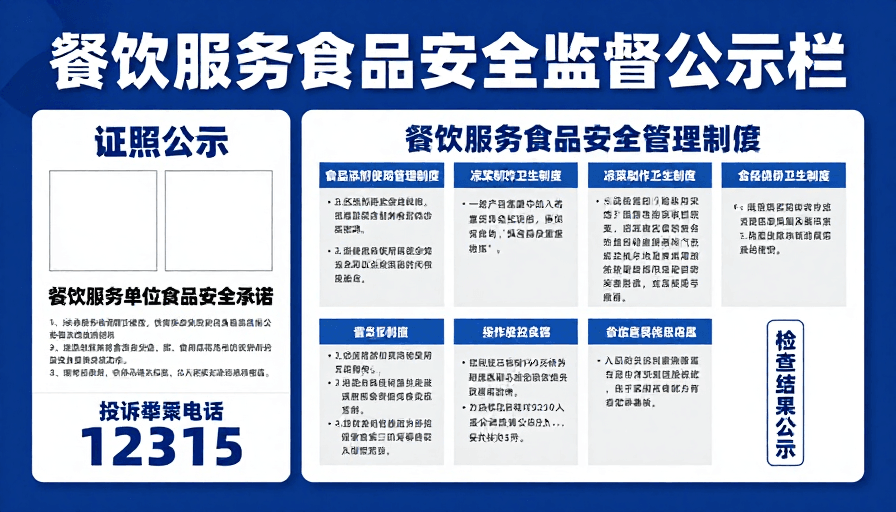 信息展示素材：蓝色政务公示海报：餐饮服务食品安全监督