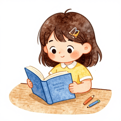 教育插图素材：童话时光：童趣水彩小女孩阅读插图