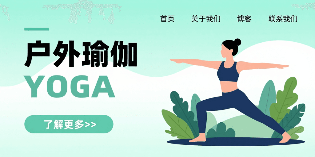 蓝色渐变素材：清新自然户外瑜伽海报插画
