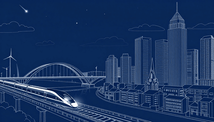 高速列车素材：未来都市夜景：动态列车与静谧拱桥的线稿插画