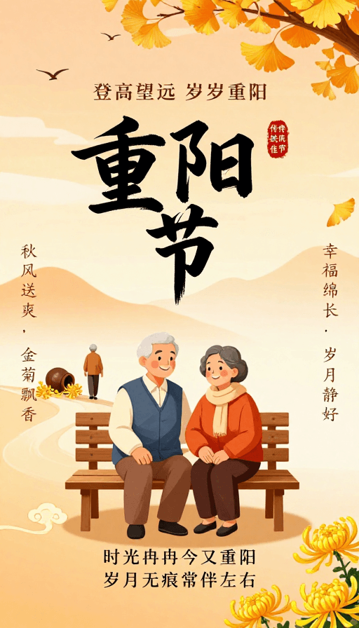 重阳节素材：中国风重阳节温情插画海报