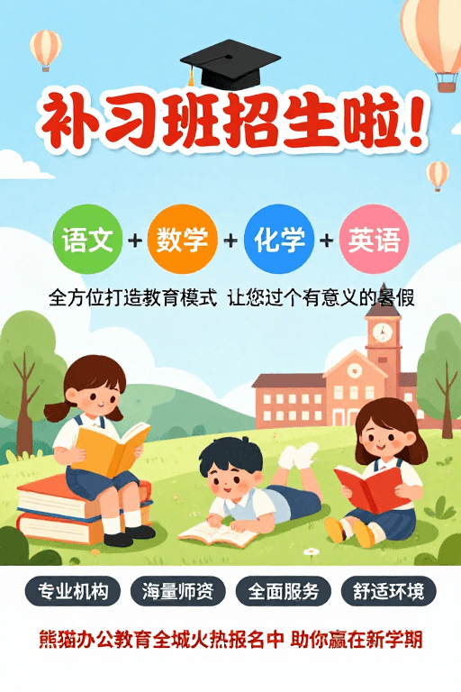 清新设计素材：清新明亮教育招生海报：扁平插画风暑期课程推广