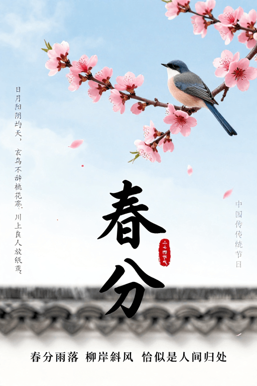 中国元素素材：春分雅韵：水墨桃花与诗意东方美学