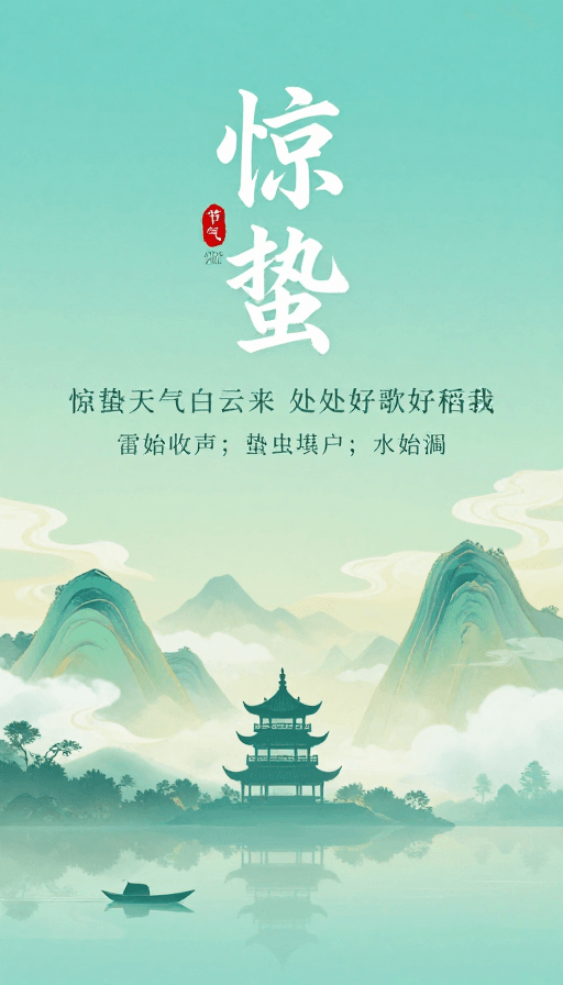 水墨书法素材：惊蛰水墨青绿海报设计