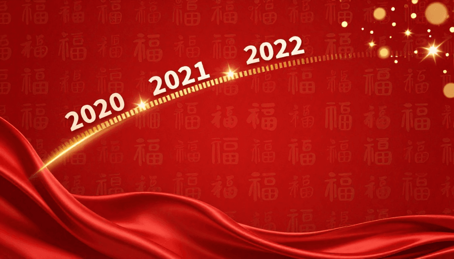 中国红素材：喜庆新年背景：金色福字与时间轴设计的庆典模板