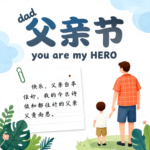 家庭主题素材：父亲节温情海报：清新插画传递父爱