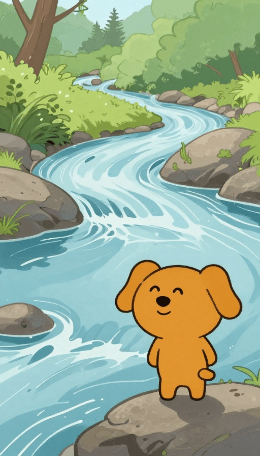 恐惧情绪素材：笨笨遇险：湍急河流中的恐惧时刻