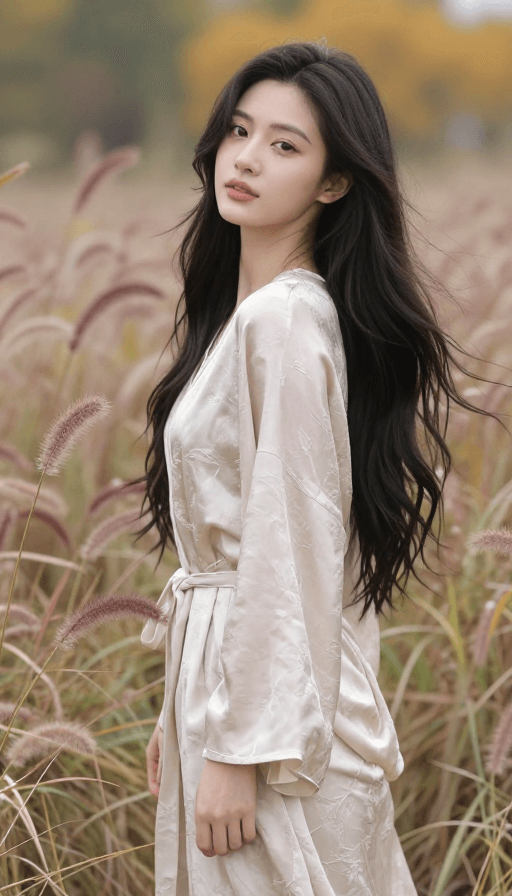 春景融合素材：丝绸衣衫下的精灵：秋日秋草中的精致人像写真