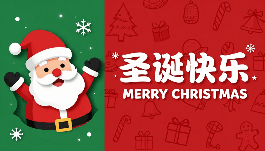 红绿配色素材：立体圣诞老人与线描元素的欢乐圣诞海报