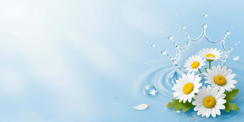 水花飞溅素材：清新蓝白背景，纯净水花与雏菊点缀
