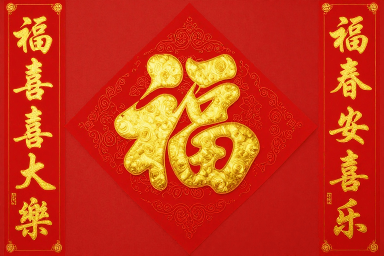 喜庆插画素材：福星高照：新年祝福与好运象征