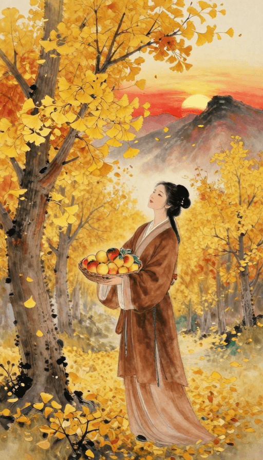 银杏林景素材：金秋银杏林：水墨与油画的丰收静美